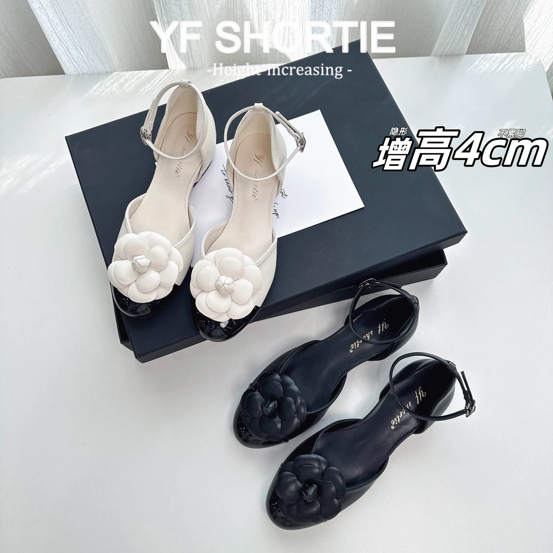 小个子增高4公分小香风山茶花拼色中空凉鞋女夏季外穿透气配裙子