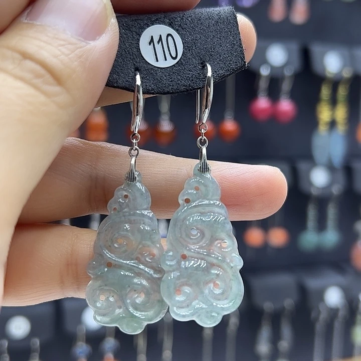 银S925镶嵌翡翠耳饰