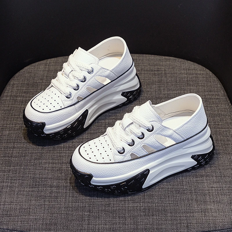 镂空老爹鞋厚底女夏季2025新款俩穿轻便增高休闲运动鞋真皮凉鞋女