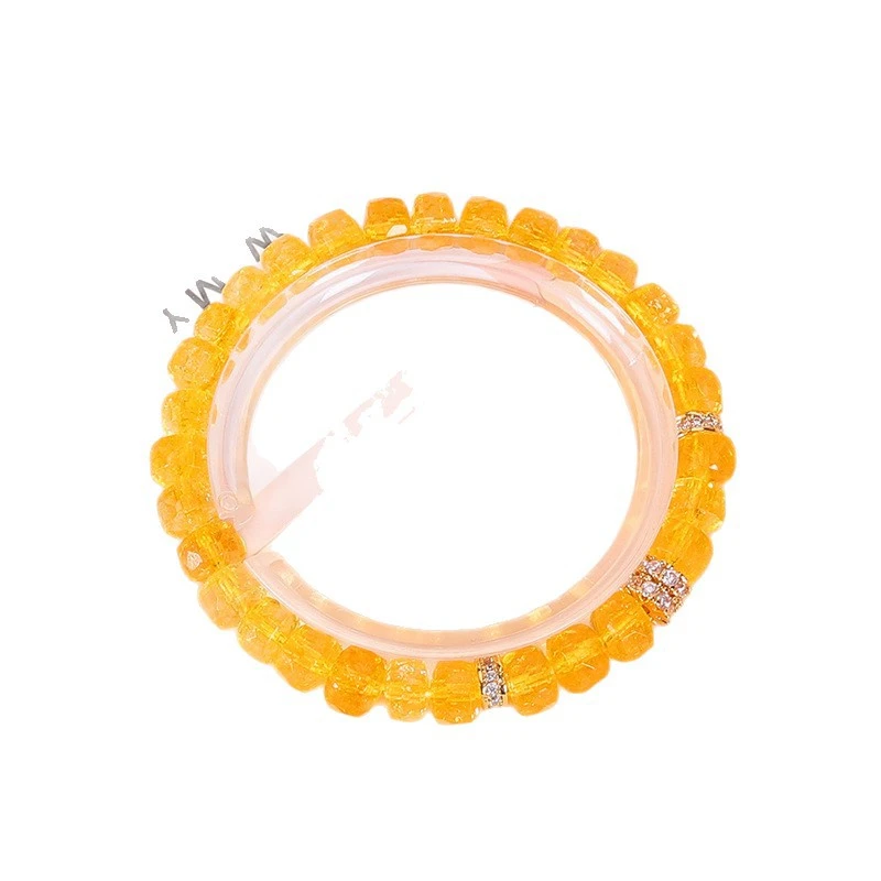 天然切面车轮黄水晶手串女时尚轻奢高紫色夜宴宝石