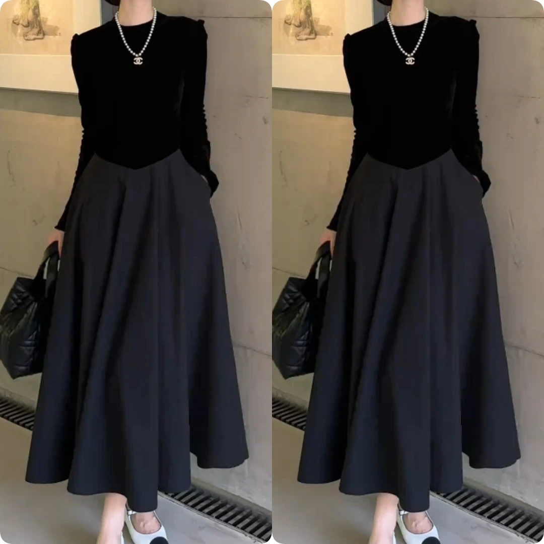 2025秋季新款时尚修身显瘦款女气质网红洋气连衣裙百搭款G6363
