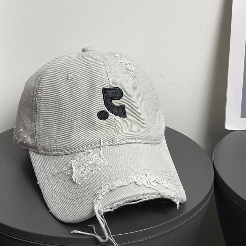 大头围加深做旧复古破洞棒球帽女春夏百搭遮阳显脸小鸭舌帽子男潮