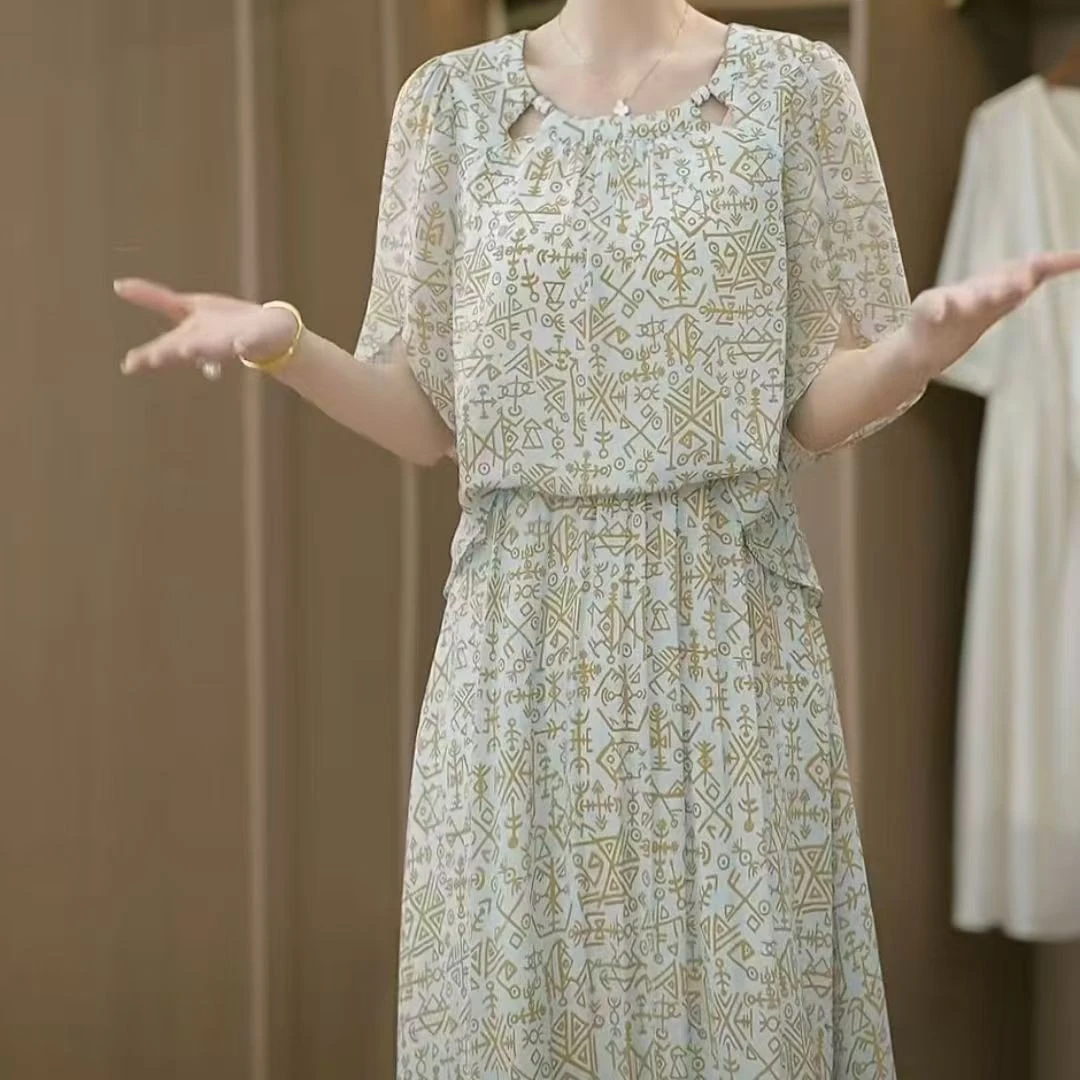 气质时尚拼接假两件宽松百搭裙子女2025年夏季新款中式中国风裙子