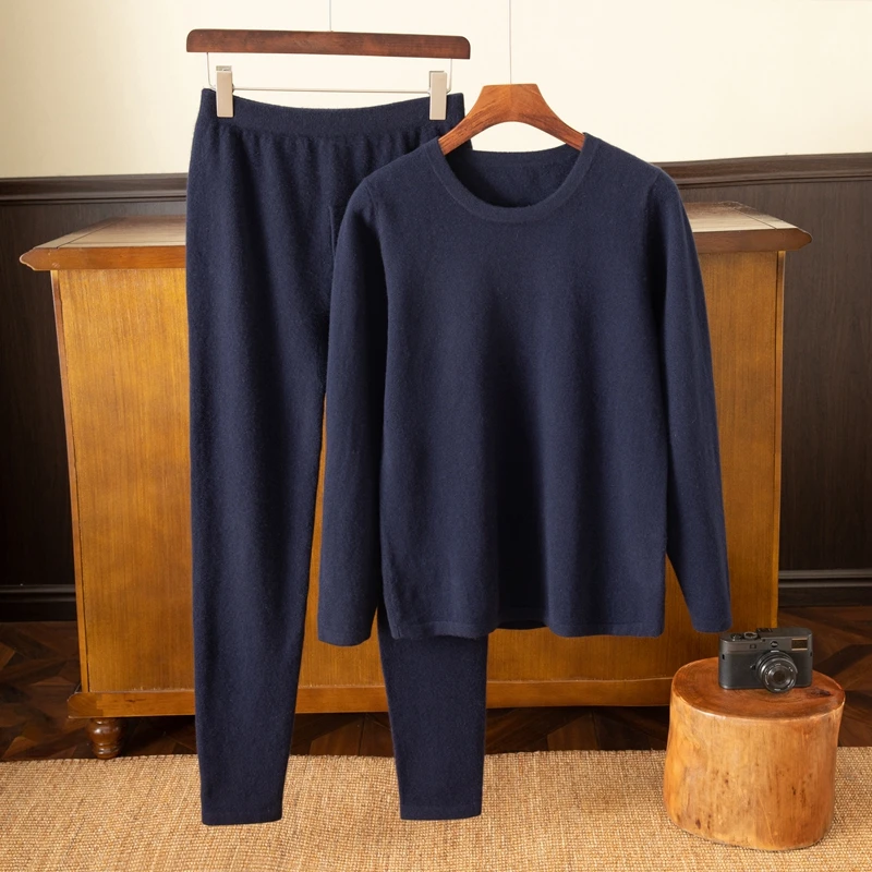 100%纯山羊绒衫男士保暖套装内穿羊绒裤