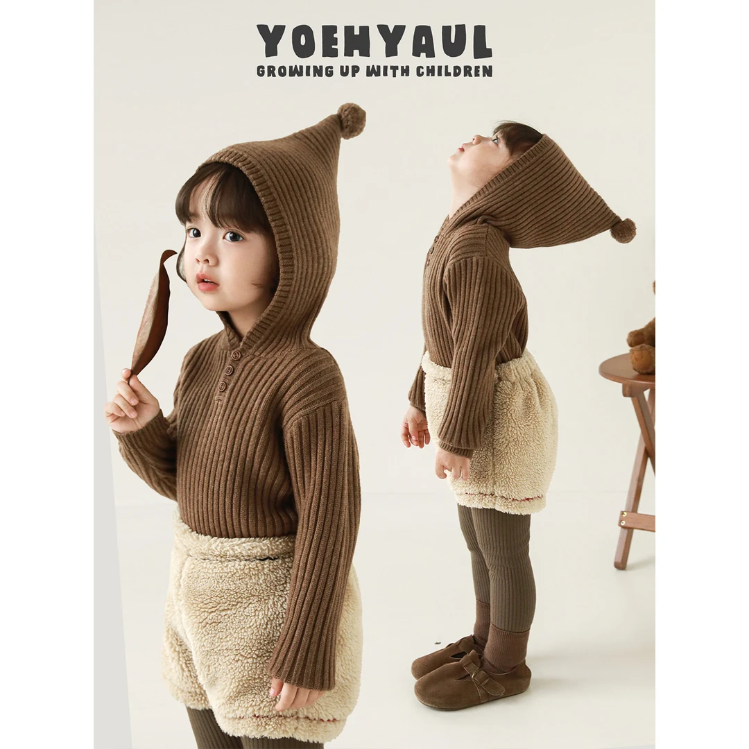 YOEHYAUL/幼悠冬壹波 温暖小精灵好打理纤绒纱毛球连帽毛衣 N6962