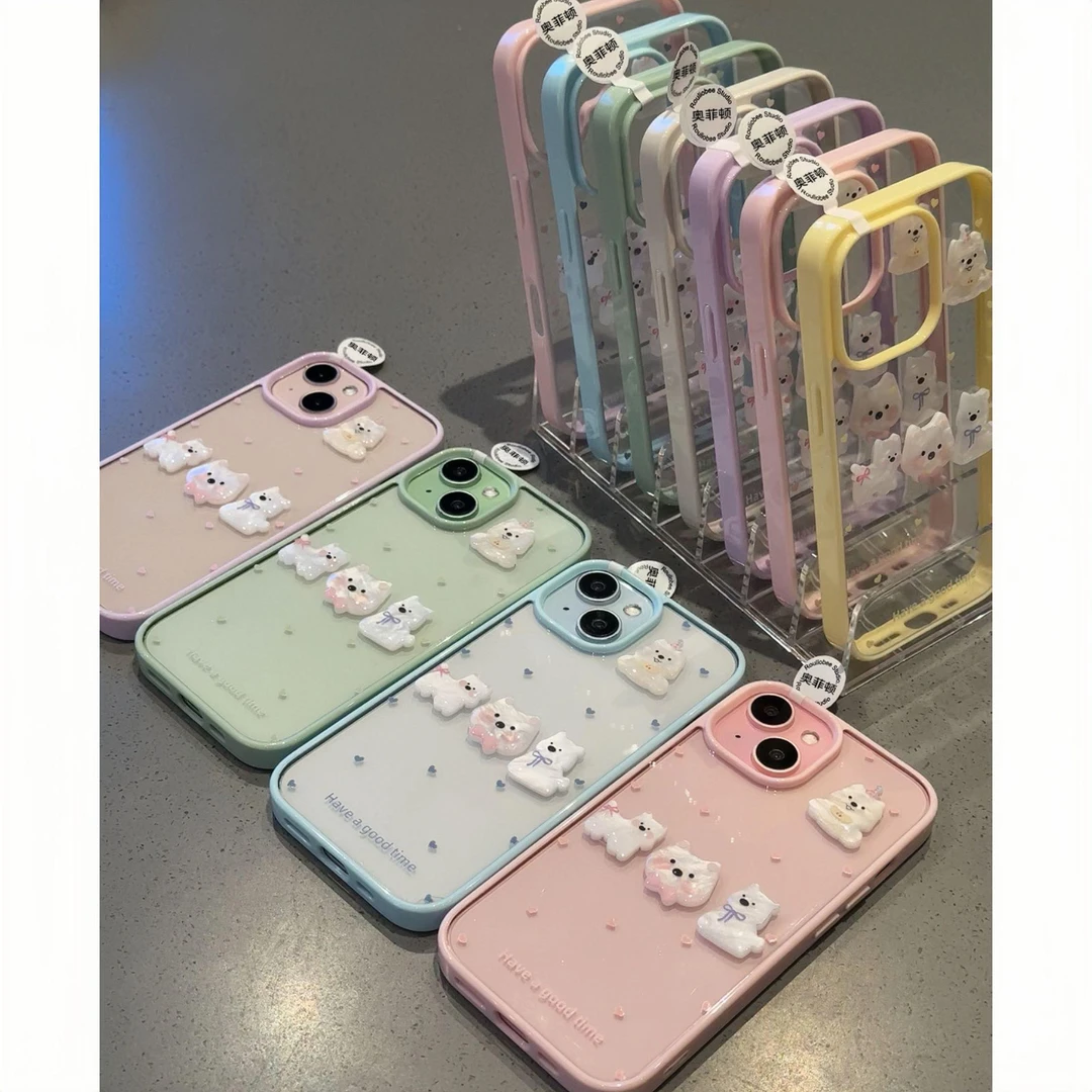 雅天立满屏爱心小狗贴件适用iPhone16/15亚克力苹果手机壳14/13套