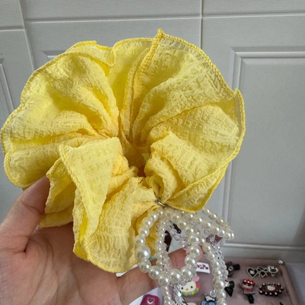 春季新款多层肠圈串珠鹅黄色发绳