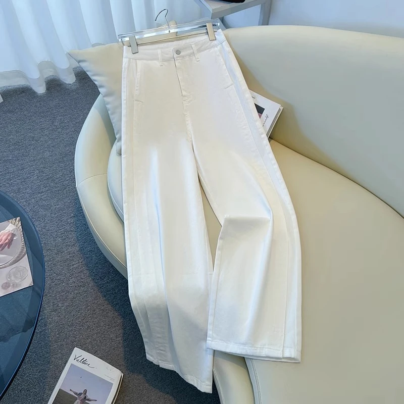 白色阔腿裤女春夏季2025新款高腰显瘦九分裤小个子宽松窄版直筒裤