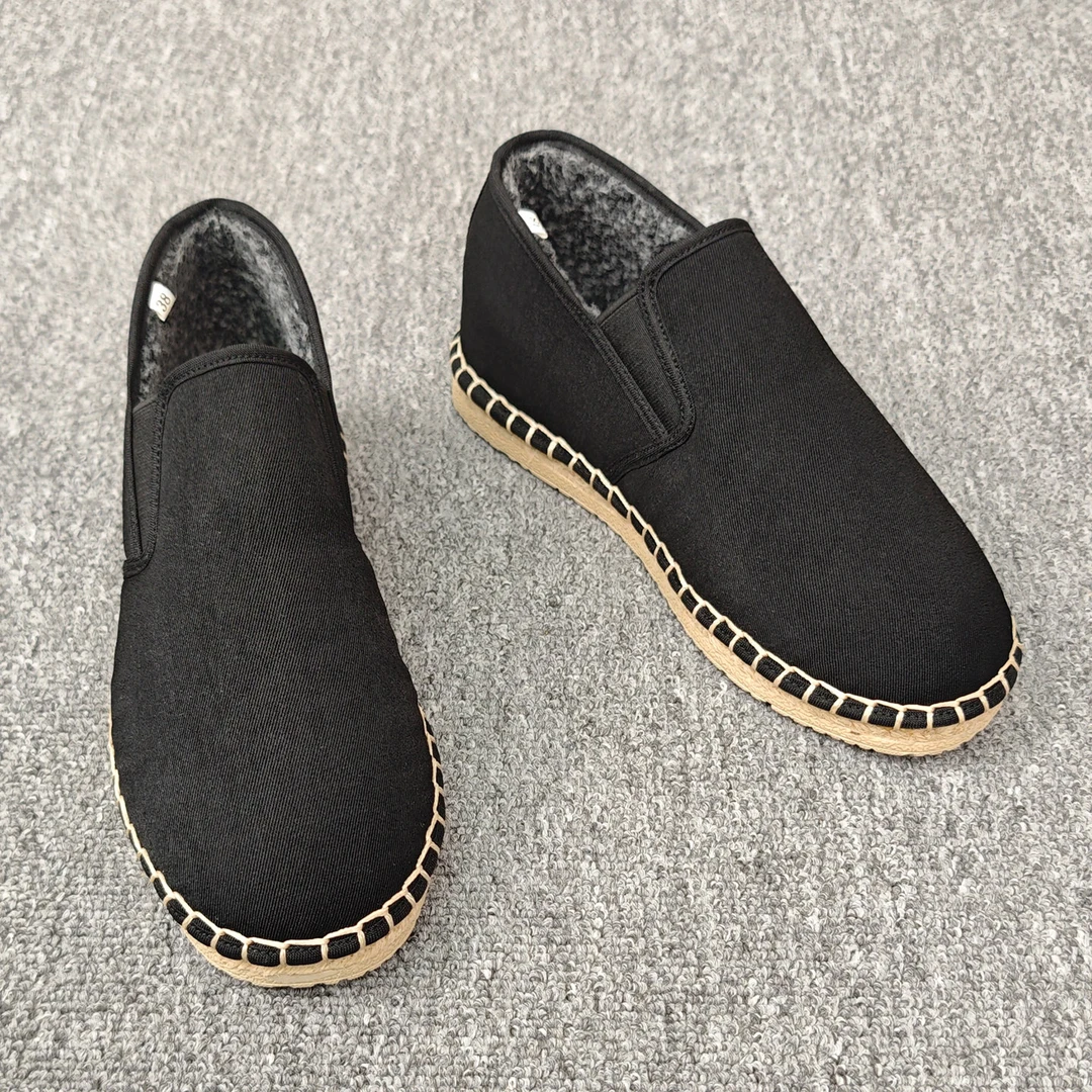 冬季加绒棉鞋老北京布鞋男中国风刺绣百搭懒人一脚蹬保暖软底布鞋