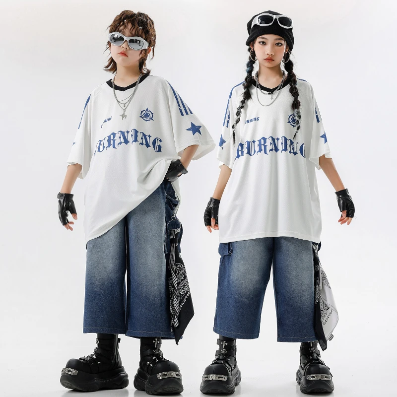 少儿嘻哈街舞服男女童帅气宽松T恤嘻哈hiphop练功服架子鼓演出服