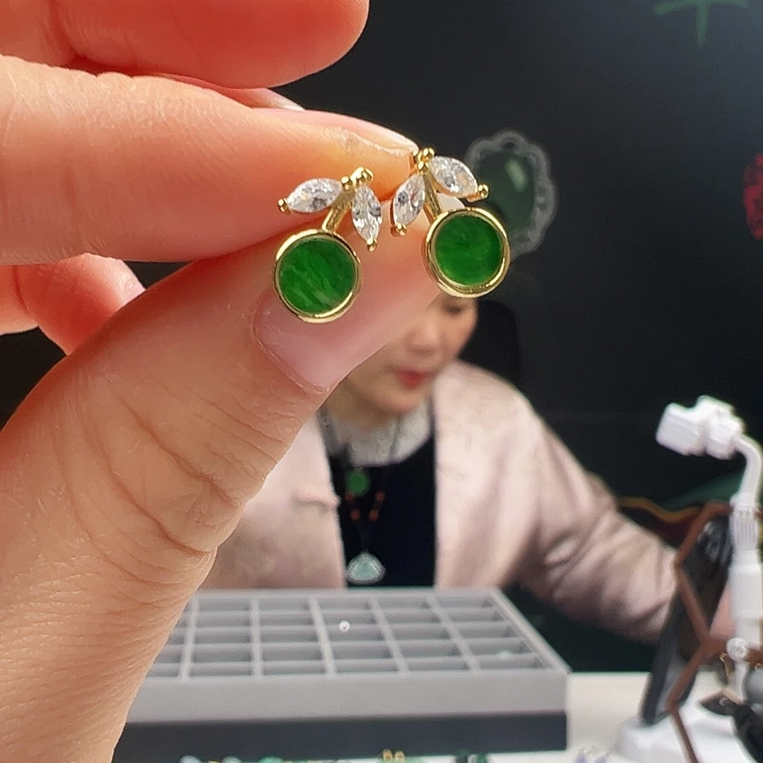 银S925镶嵌翡翠耳饰