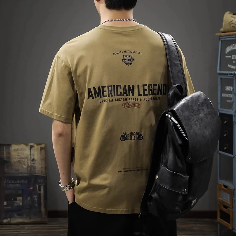 U&PURA潮牌机车印花短袖t恤男款夏季薄款宽松休闲纯棉美式复古t恤