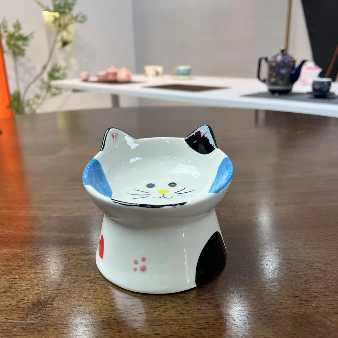 黑耳彩色小猫-斜口陶瓷宠物碗@1209（xp）