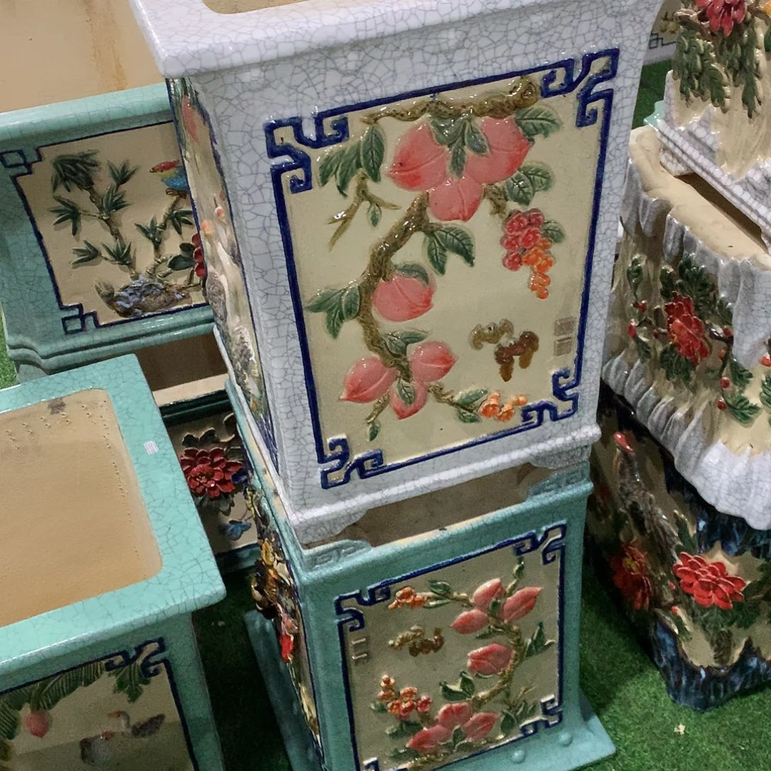 用***5高温烧制石湾花盆两个