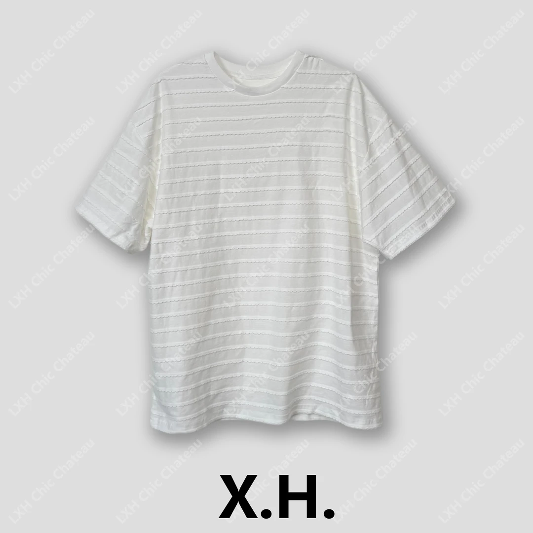 【刘小黑】立体波浪纹宽松版圆领短袖T恤