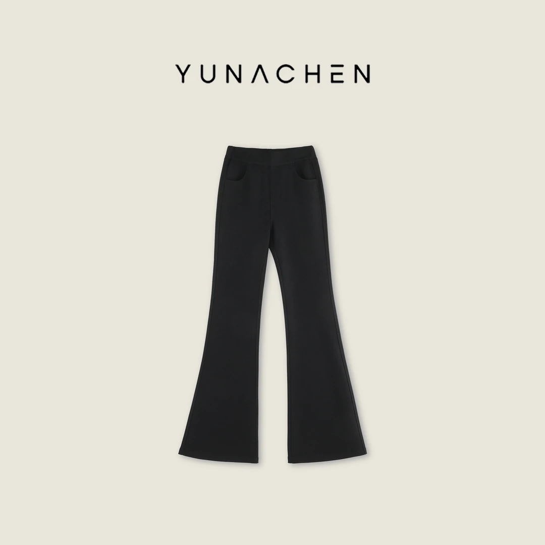 菠萝宝宝yuna【黑色轨迹】加绒黑色修身显瘦基础百搭筒喇休闲裤YL6
