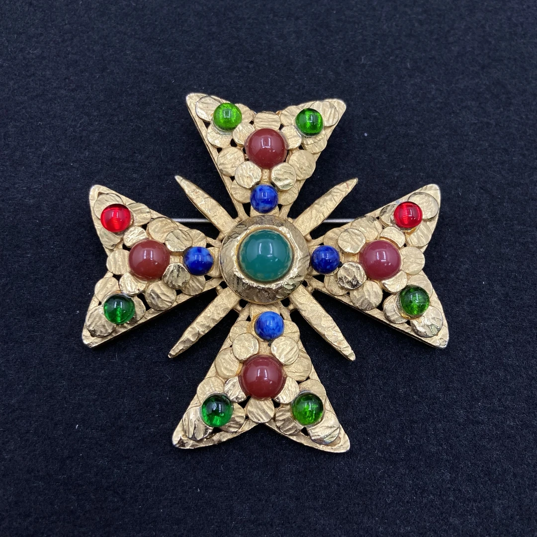 合金琉璃胸针 【Liz璇子】红绿马耳他十字胸针H43362无鉴赏期