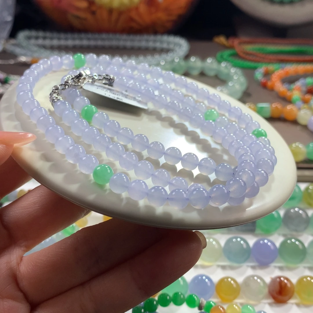 翡翠未镶嵌手链冰透梦幻紫项链卡6