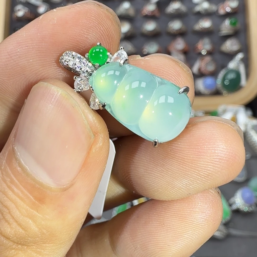 翡翠银S925镶嵌戒指天然缅甸翡翠a货