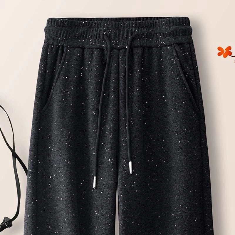 [运补6-8] 2025秋冬加绒新款洒金显瘦亮闪阔腿高腰直筒休闲长裤