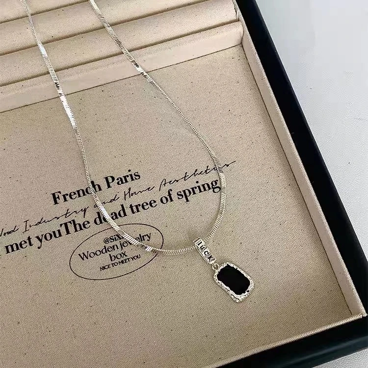 BMHM 钛钢项链 不规则几何黑方块钛钢项链女轻奢小众设计感简约