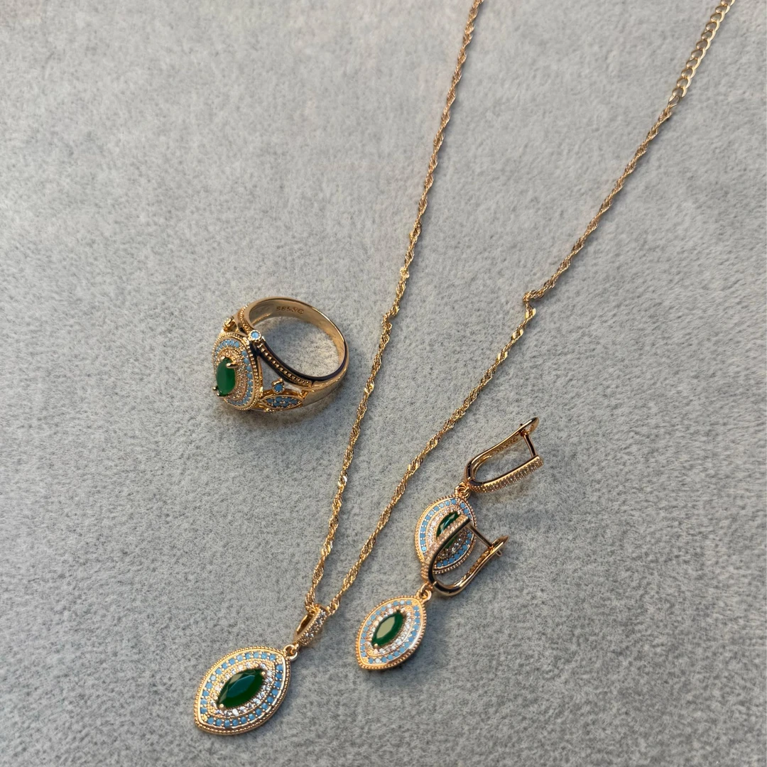 铜合金锆石戒指 新款绿色四件套0040