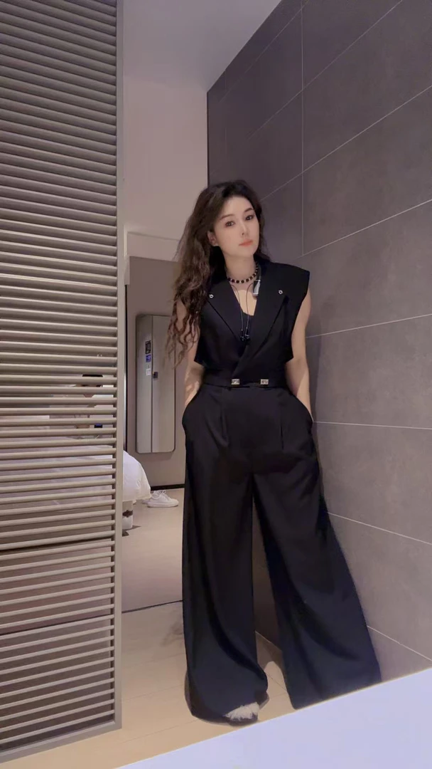 轻奢设计师时尚黑色连体裤#3019显瘦气质