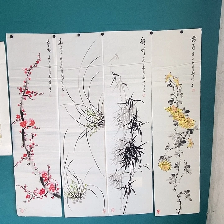 国画四尺对开四条屏刘峰老师