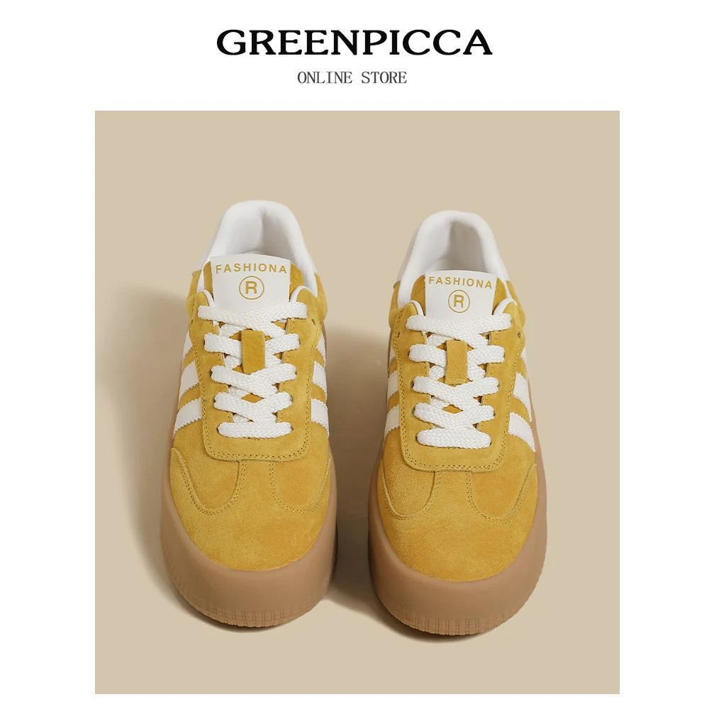 【香港轻奢Sakurano&樱央】厚底~增高黄色德训鞋女2025春秋新款休