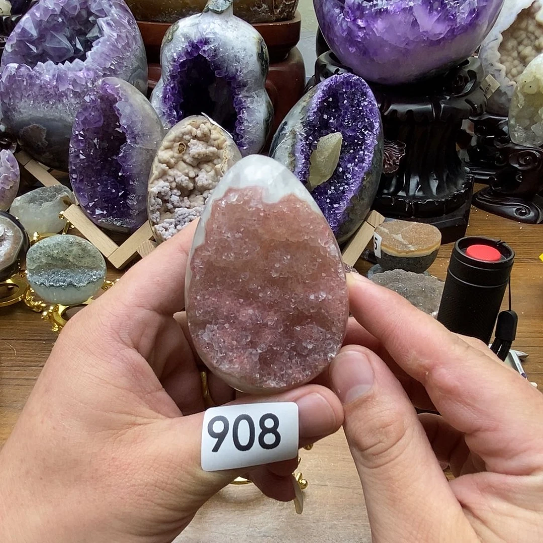 紫晶摆件未镶嵌全抛水晶粉晶牙