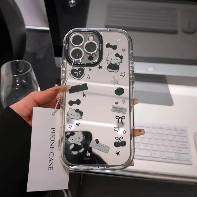 适用苹果16镜面奶油iPhone15手机壳mate70华为p60素描凯蒂猫14pro