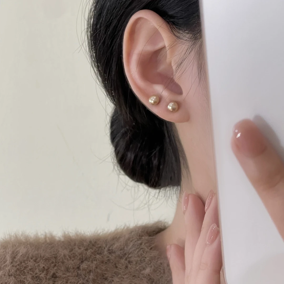 韩芸汐 香槟色珠珠四件套耳钉轻奢百搭温婉耳饰A-29