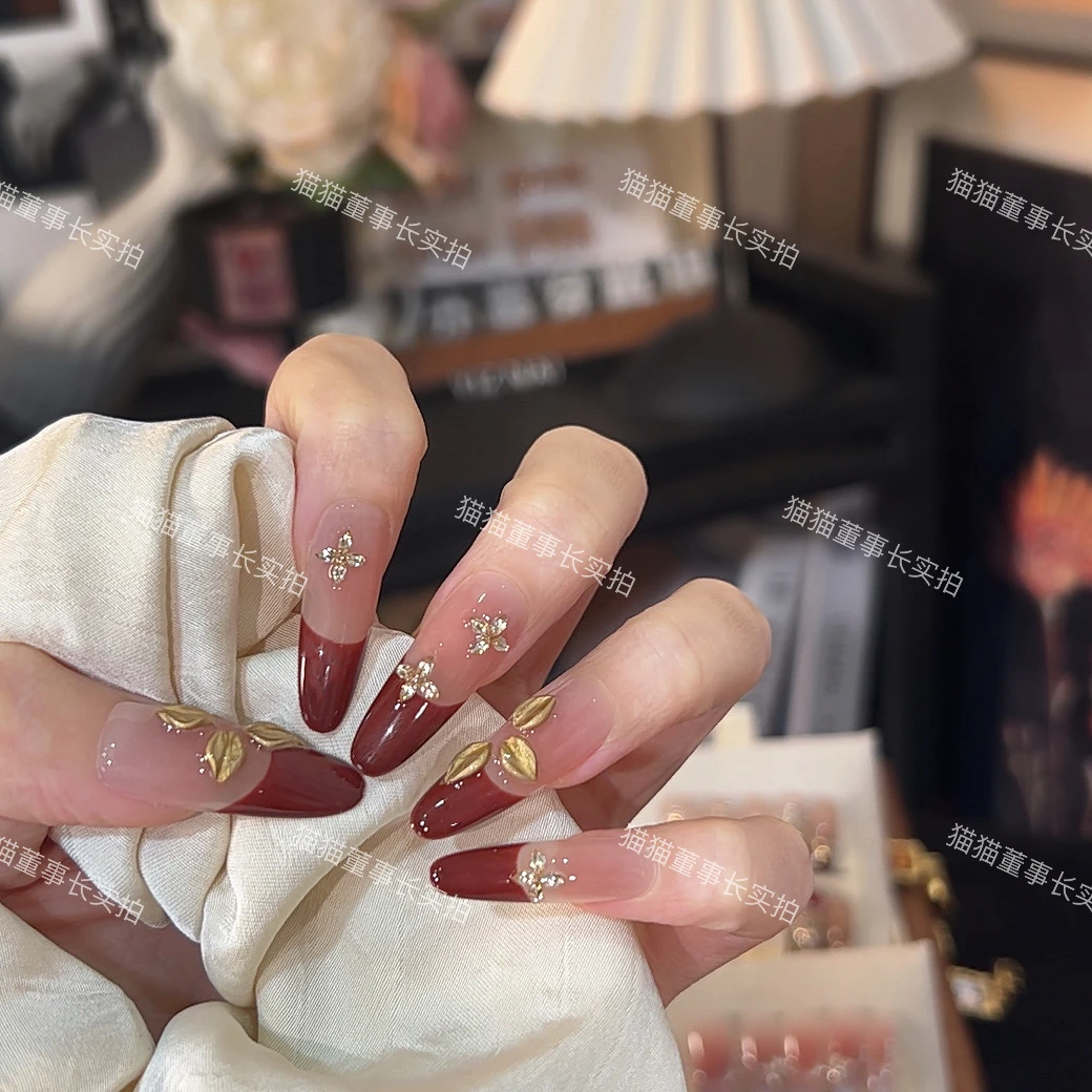 【红棠生辉】手工穿戴甲 红色法式美甲贴片可拆卸假指甲