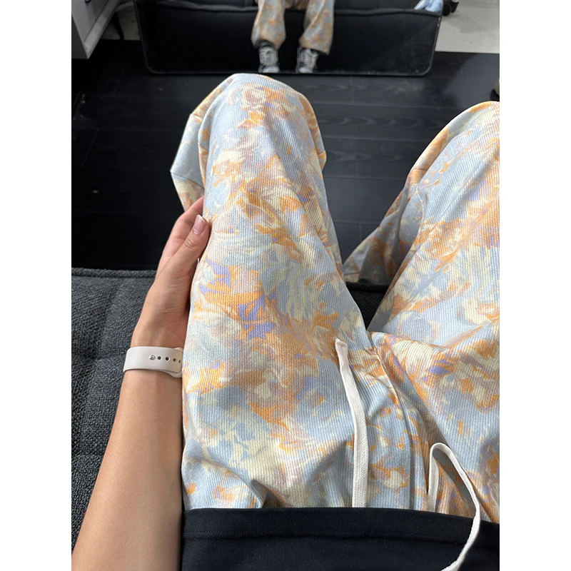 扎染裤子男夏季薄款美式复古设计感痞帅直筒裤显瘦窄版休闲长裤潮