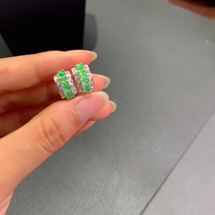 银S925镶嵌翡翠耳饰