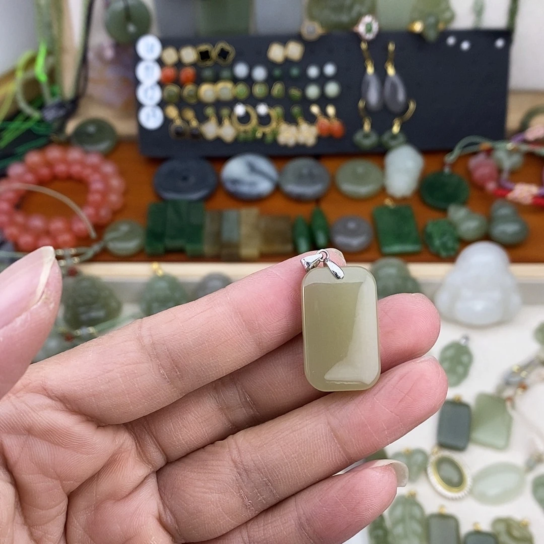 和田玉银S925镶嵌吊坠(不含链)