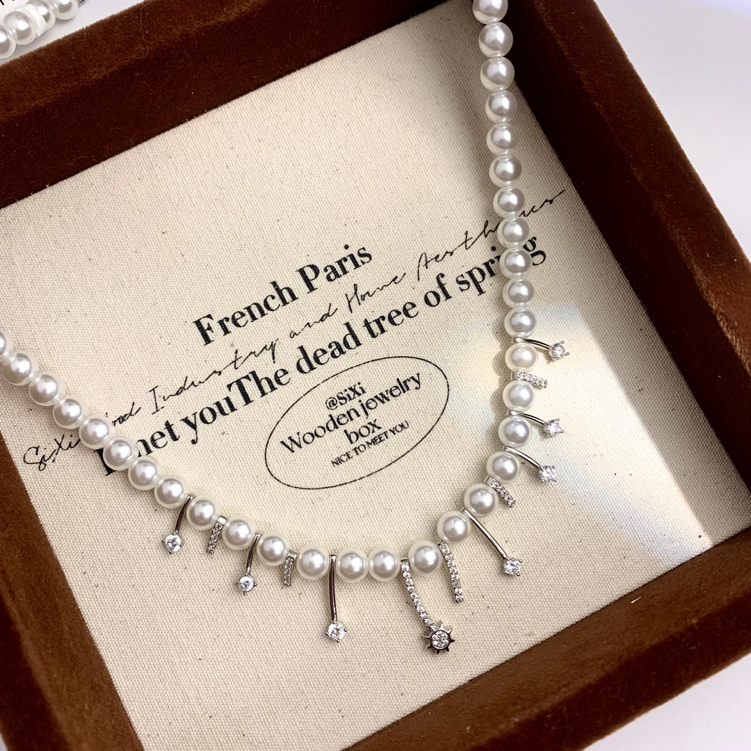 镀K金白珠珠微醺气泡流星项链0797