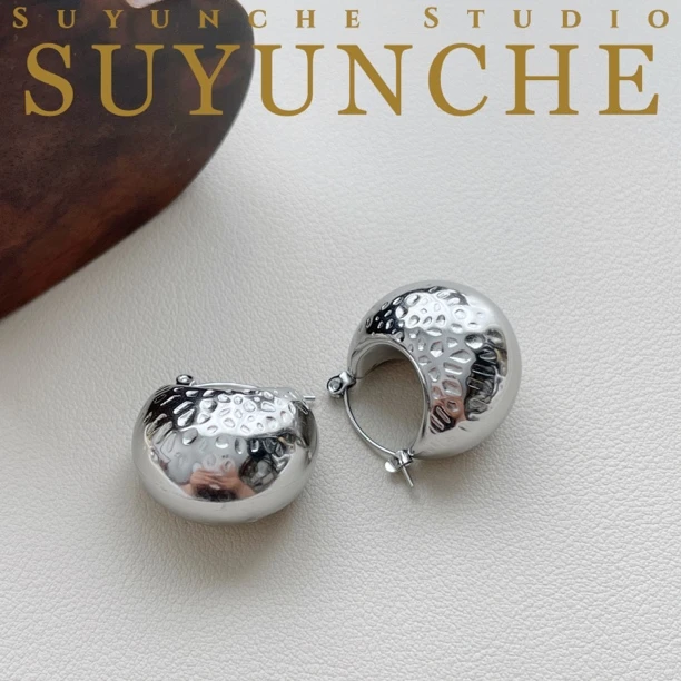 钛钢耳饰 Suyunche2661百搭日韩时尚气质银色耳扣耳环
