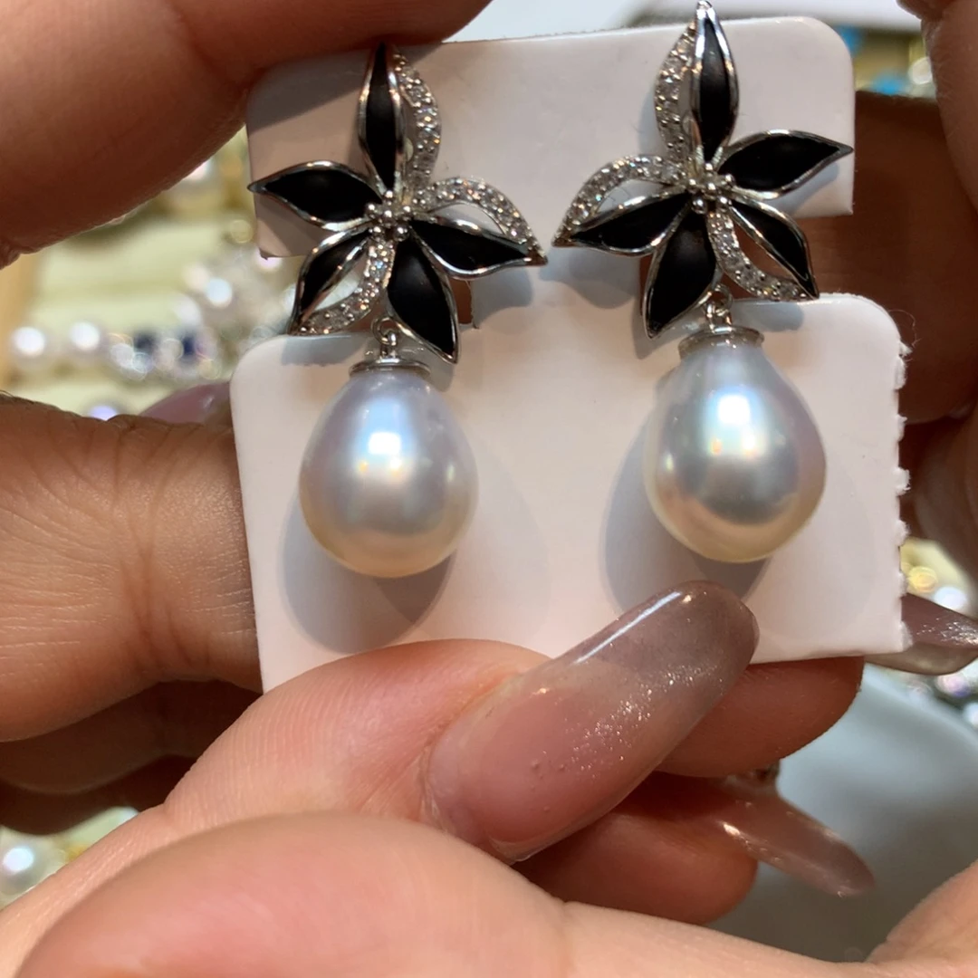 海水珍珠耳饰银S925镶嵌