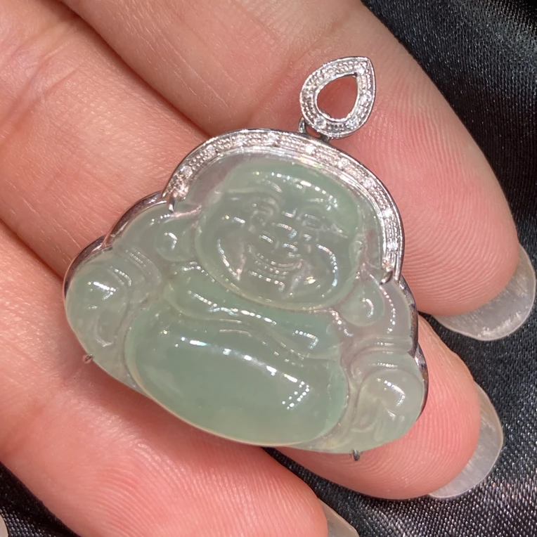 金镶缅甸天然翡翠A货冰种晴水底色佛公