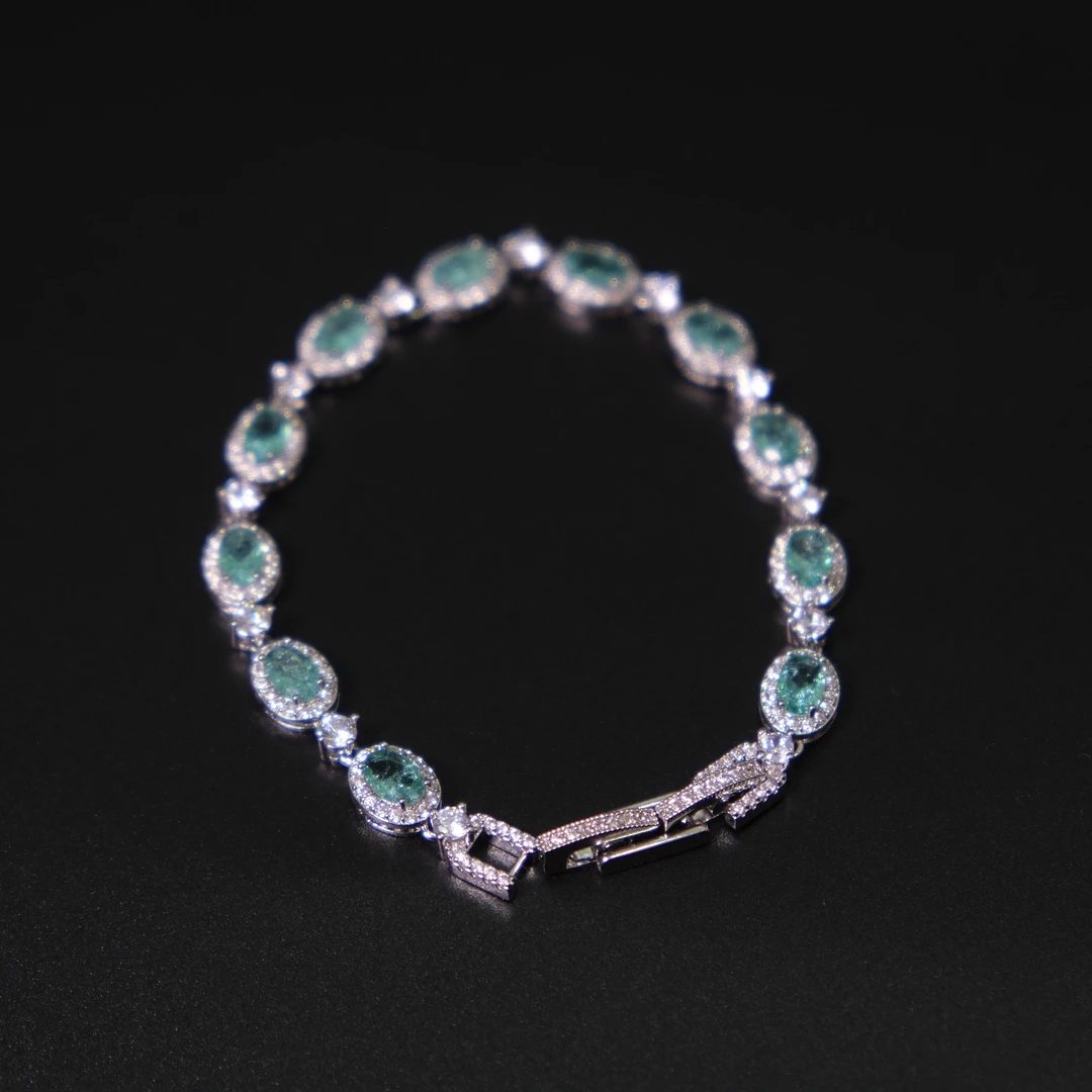 黄铜锆石手链 薄荷漫薄系列 冰花锆满锆手链 亮闪闪