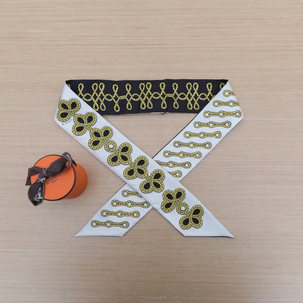 未使用 Hermes/爱马仕 小花6欢 Twilly 小丝巾 绑包带 桑蚕丝