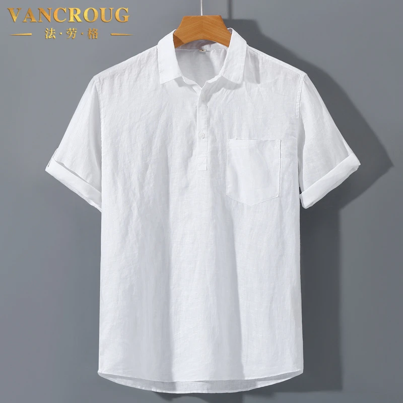 VANCROUG/法劳格POLO衫男士夏季时尚休闲简约纯色薄款翻领短袖T恤