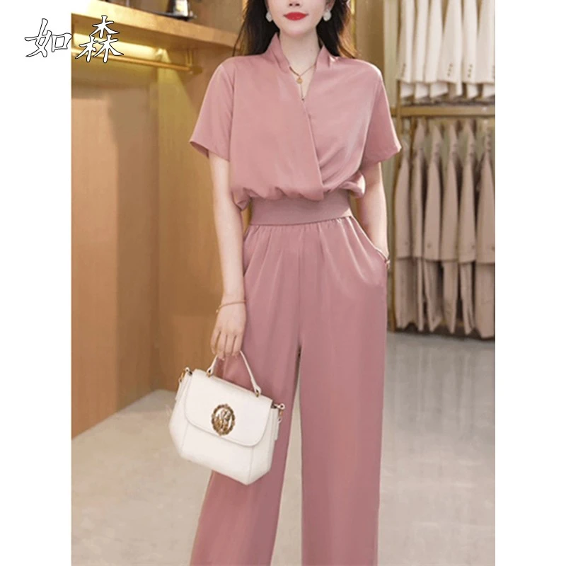 韩式时尚大码套装2025夏季新款小个子轻奢高腰显瘦休闲短袖两件套