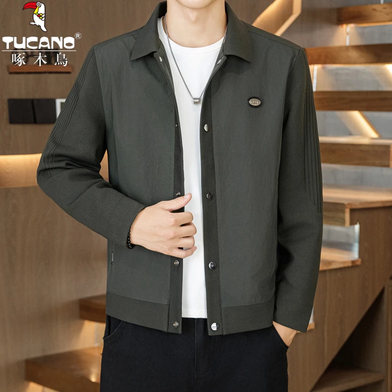 TUCANO/啄木鳥春秋季休闲翻领高档撞色夹克时尚百搭针织长袖外套