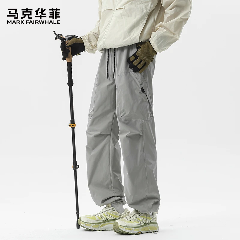 马克华菲冰丝休闲裤男士夏季薄款宽松直筒美式潮牌速干伞兵工装裤