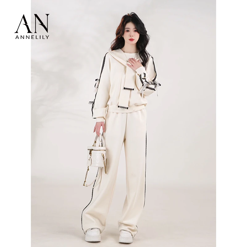 ANNELILY安甜甜【雨沫】新款设计感休闲百搭时尚长裤套装AT2502059