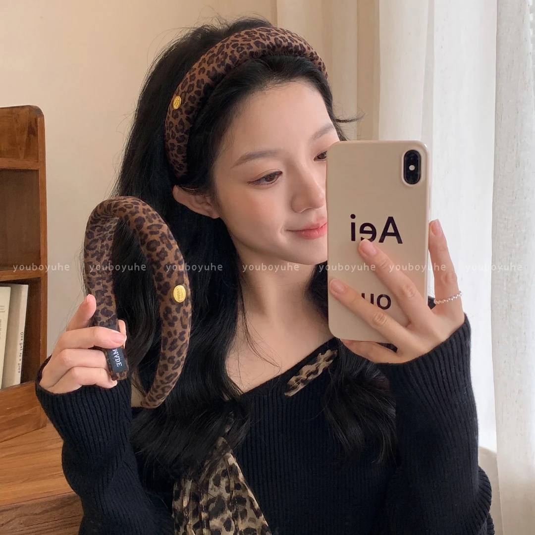 秋日氛围~ 气质豹纹金标高颅顶发箍女高级感洗脸头箍洋气时尚发卡
