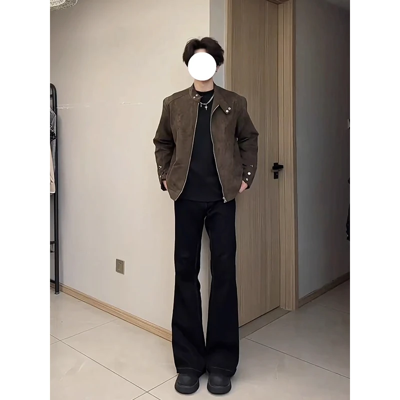 cleanfit穿搭黑色直筒牛仔裤男款美式提档微喇裤子修身弹力直筒裤