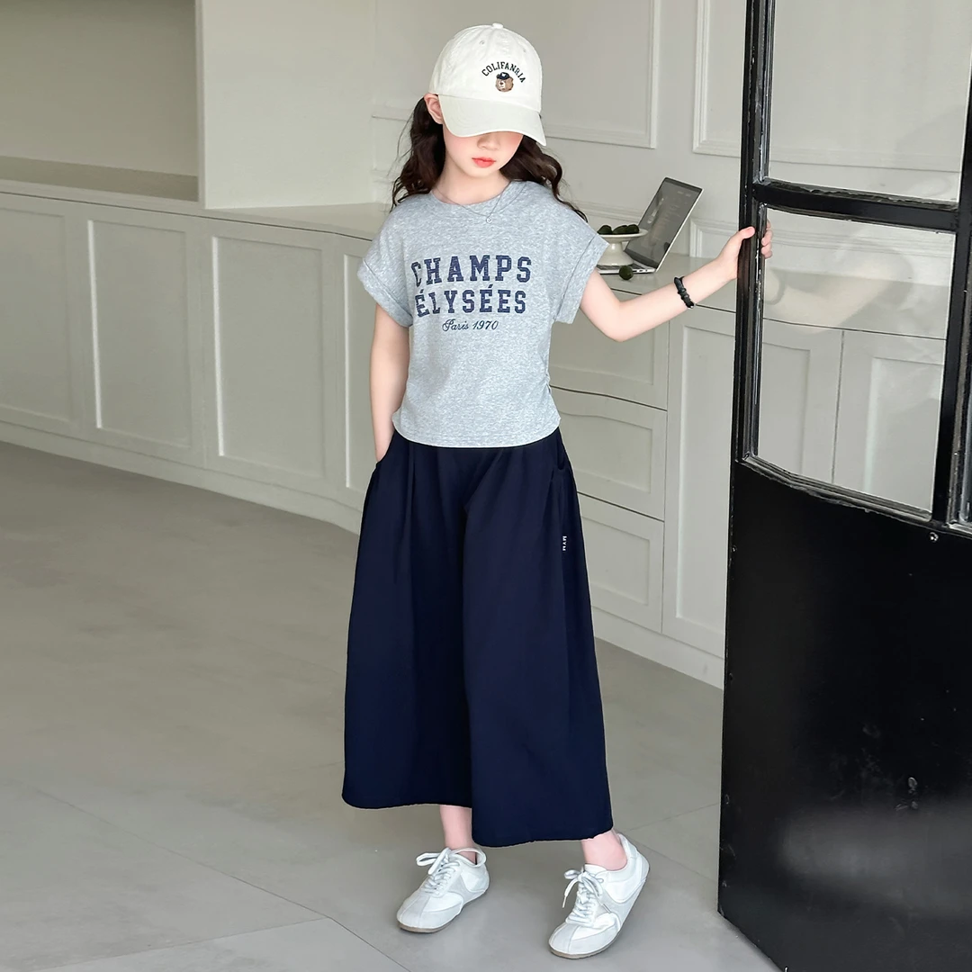 女童夏季套装6-12岁洋气儿童短袖T恤裙裤时髦中大童韩系两件套潮
